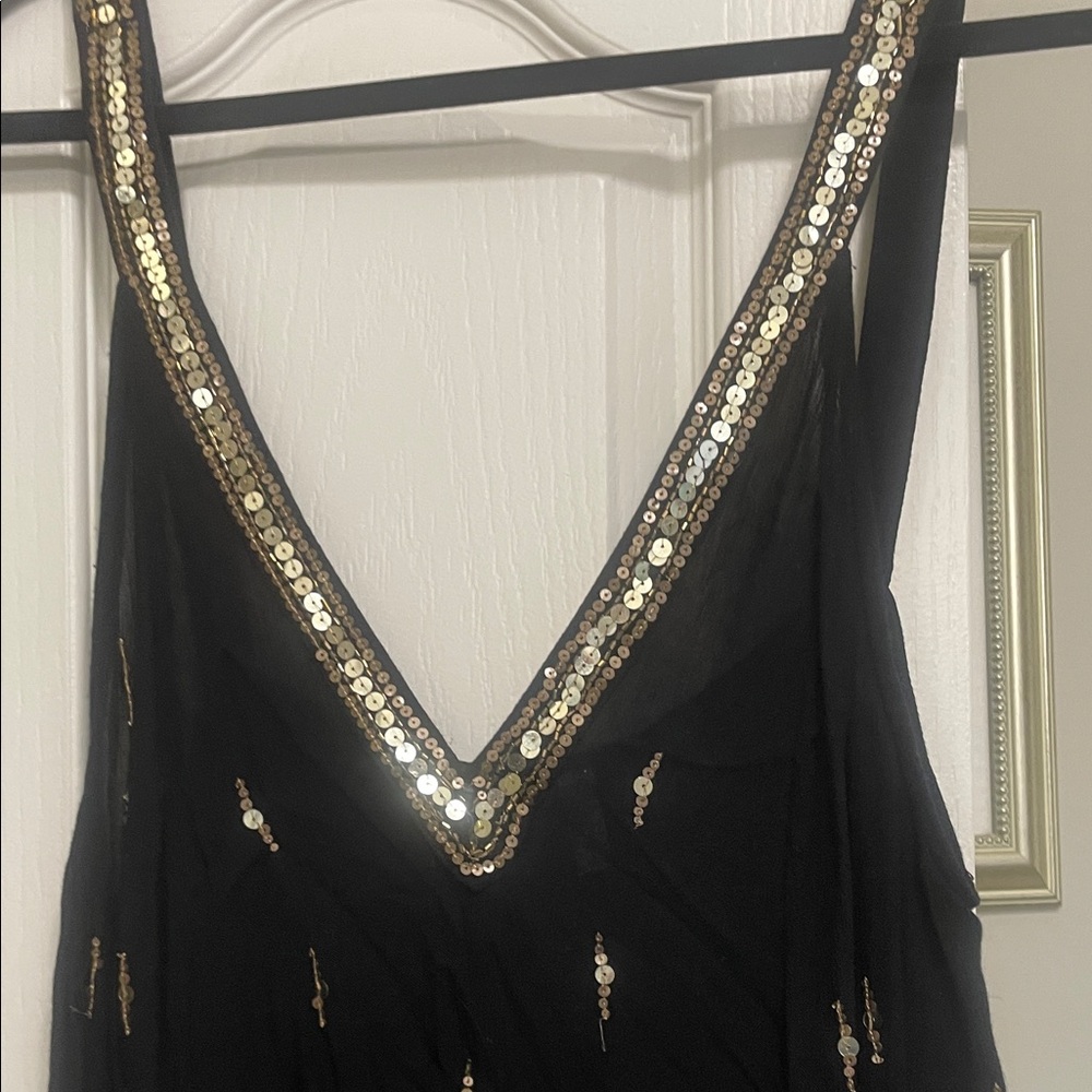 Free People Black Mi I Dress with Gold Sequin Details - Picture 2 of 3